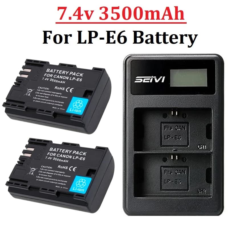 Batteria 3500mAh LP E6 LPE6 LP-E6 E6N o caricabatterie doppio LED per fotocamera Canon EOS 5DS R 5D Mark II 5D Mark III 6D 7D 70D 80D