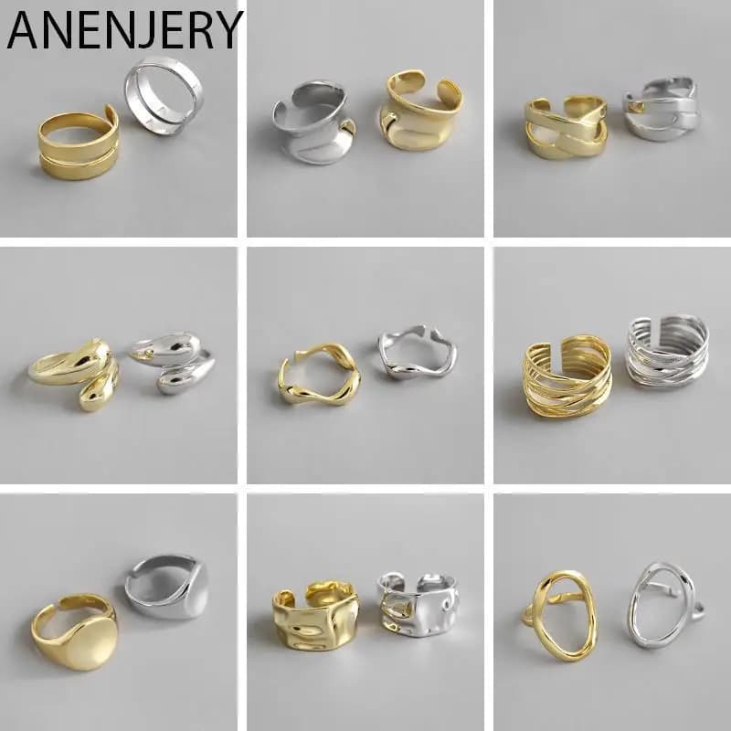 ANENJERY Anelli da dito geometrici minimalisti in oro argento per donna Uomo Gioielli con anelli femminili francesi color argento