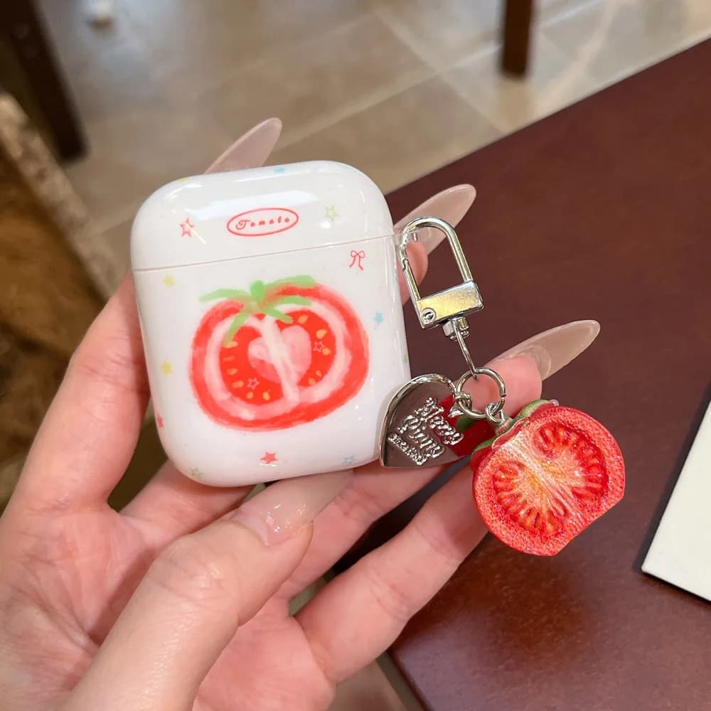 Cute Slices Tomato Pendant Keychain Soft Shockproof Protective Earphone Cover Case for AirPods 1 or 2 3 4 ANC AirPod Pro 2 Pro 3