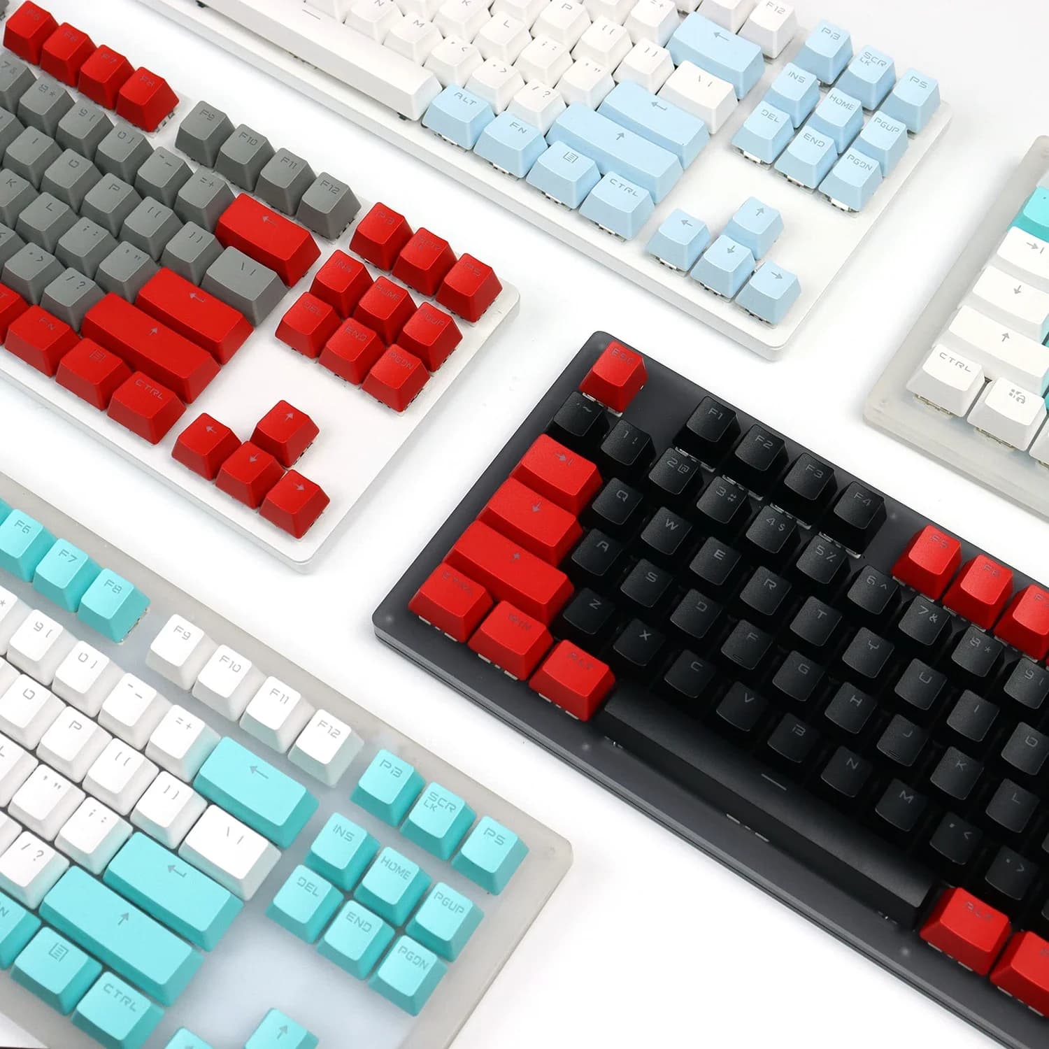 Set of rear-lighted OEM 104-keys PBT Double-switched Cyan White Keyboard Covers Mx Cherry Gateron Switch