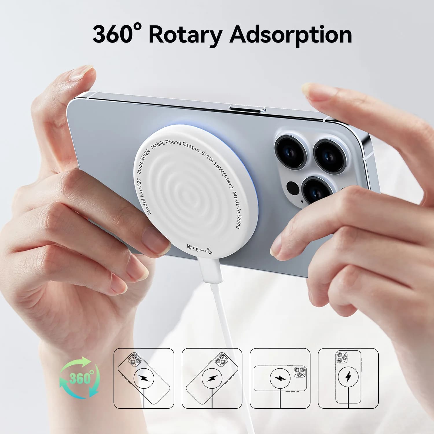 Caricatore Wireless Magnetico da 15W, Pad di Ricarica Rapida Compatibile con iPhone Serie 17/16/15/14/13/12 e AirPods 4/3/2/Pro Magnetic C
