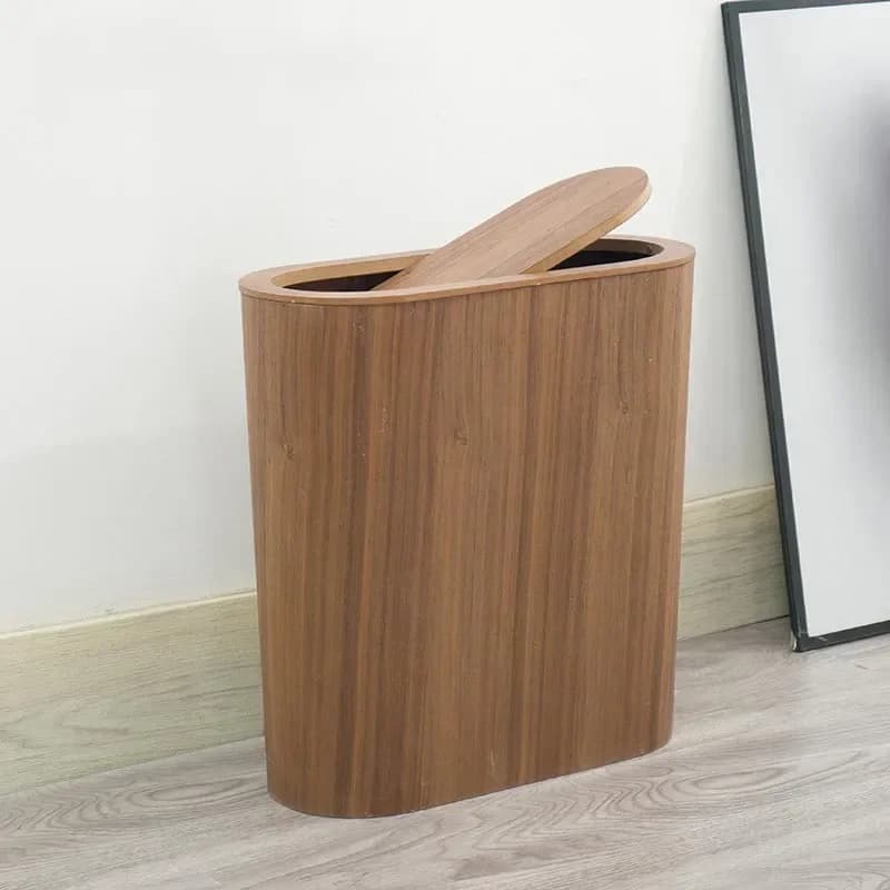 Bidone della spazzatura in legno Strumenti per la pulizia della casa Cestino per rifiuti da ufficio Tipo di copertura rotolante Bidone della spazzatura Secchio di stoccaggio Bidoni per rifiuti ovali in legno