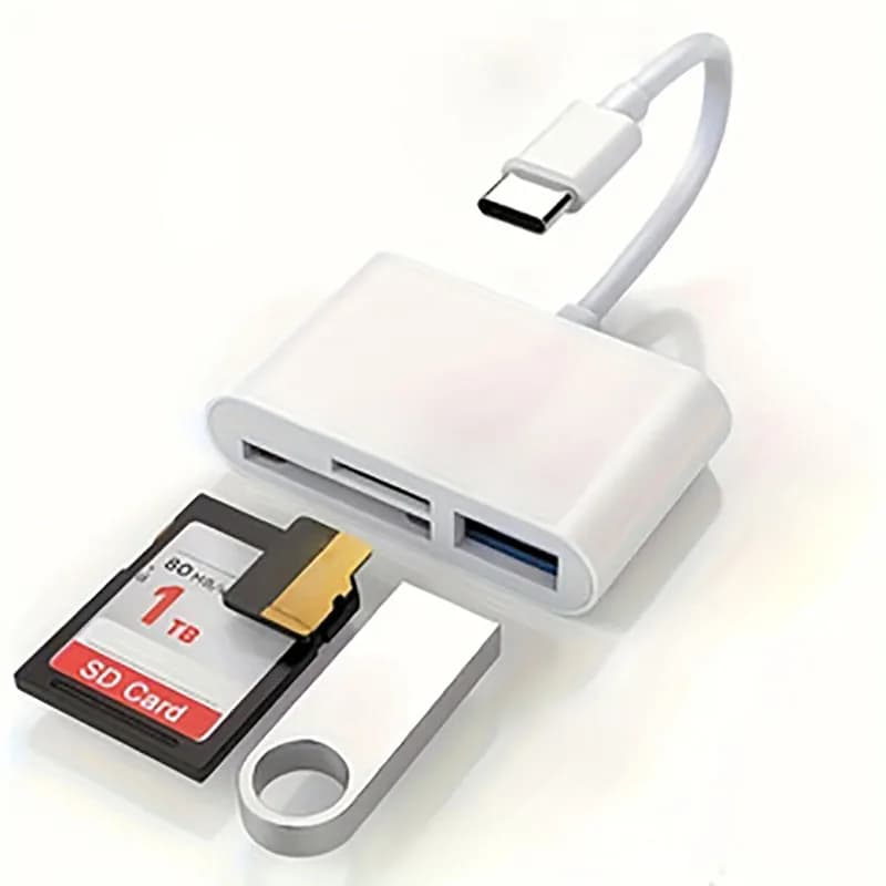 Memory card reader from USB C to SD/TF, USB C 3 card reading in 1 compatible with iPhone 15 Pro iPad MacBook Laptop Android, PC and Acc