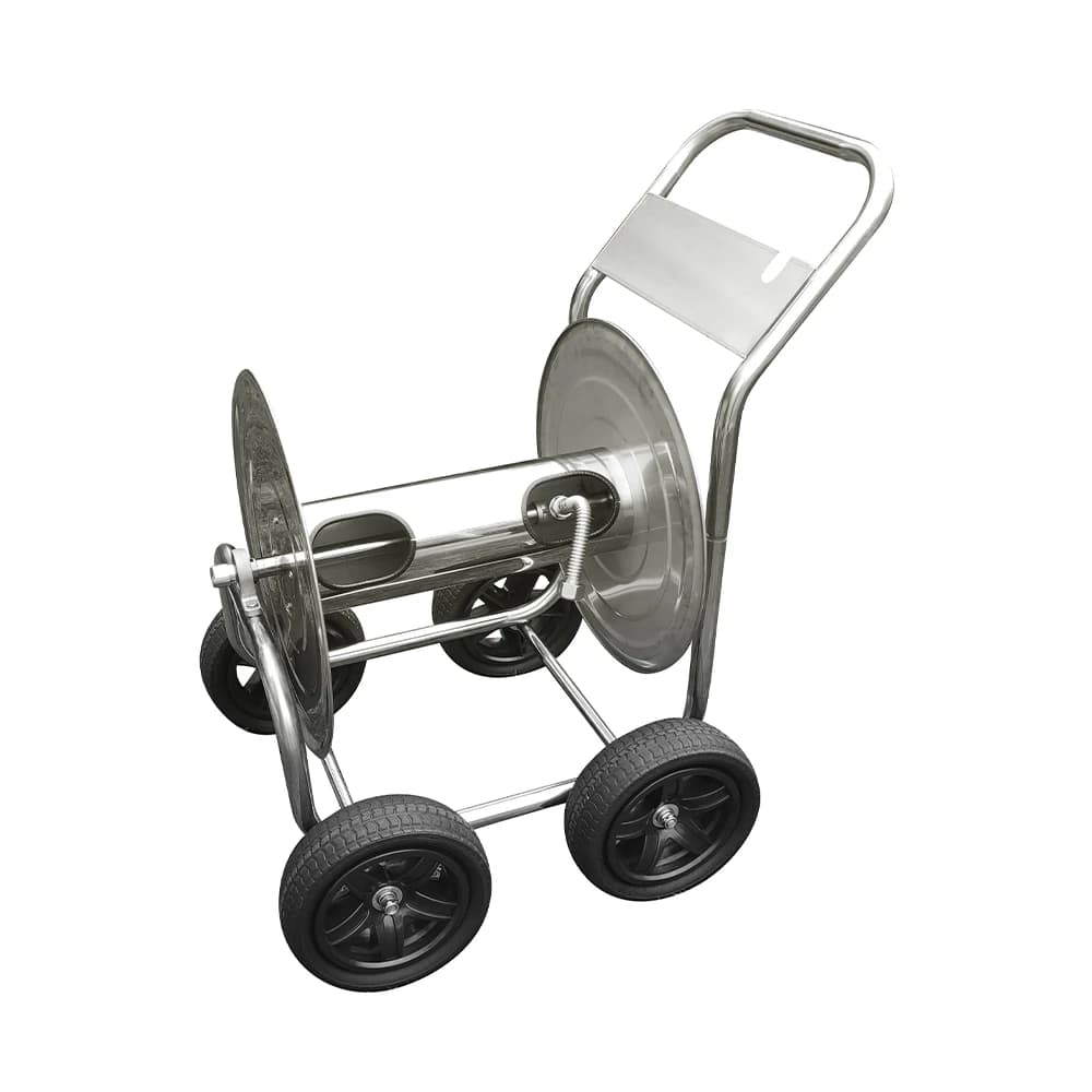 Carrello avvolgitubo per tubo dell'acqua da giardino in metallo a 4 ruote