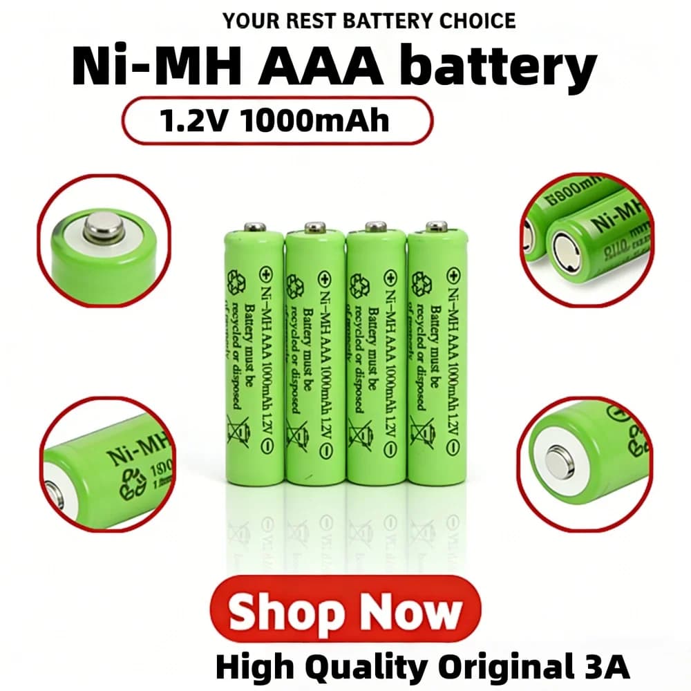1-20 batterie ricaricabili AAA NI-MH da 1,2 V 1000 mAh a lunga durata per auto telecomandate, giocattoli RC, luci solari, mouse