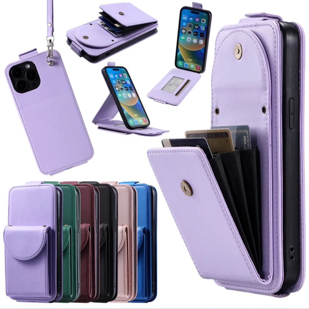 Custodia verticale a tracolla per Xiaomi POCO X5 Pro X4 GT X3 NFC F6 F5 F4 F3 Cordino in pelle da polso 4 slot per schede Borsa libro Flip Cover