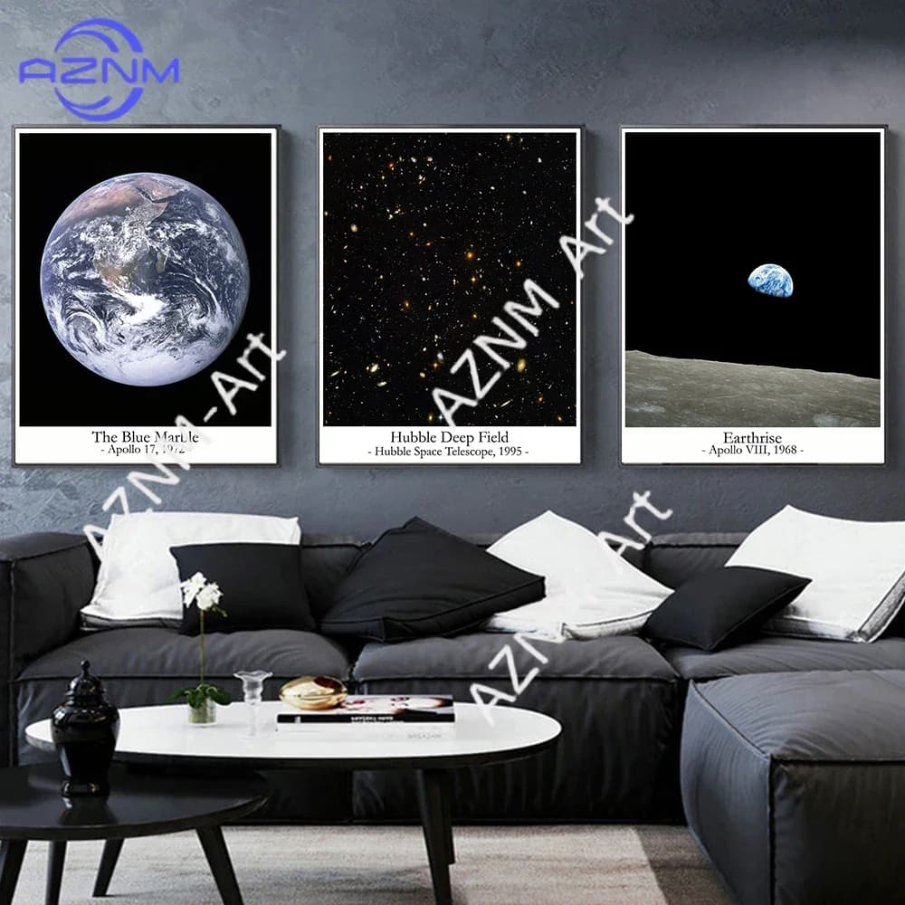 Quadro su tela: Poster Galassia, Stelle, Pianeti, Cielo, Spazio, Stampa Earthrise, Telescopio Hubble, Immagini d'arte da parete per Soggiorno e Arredamento Casa