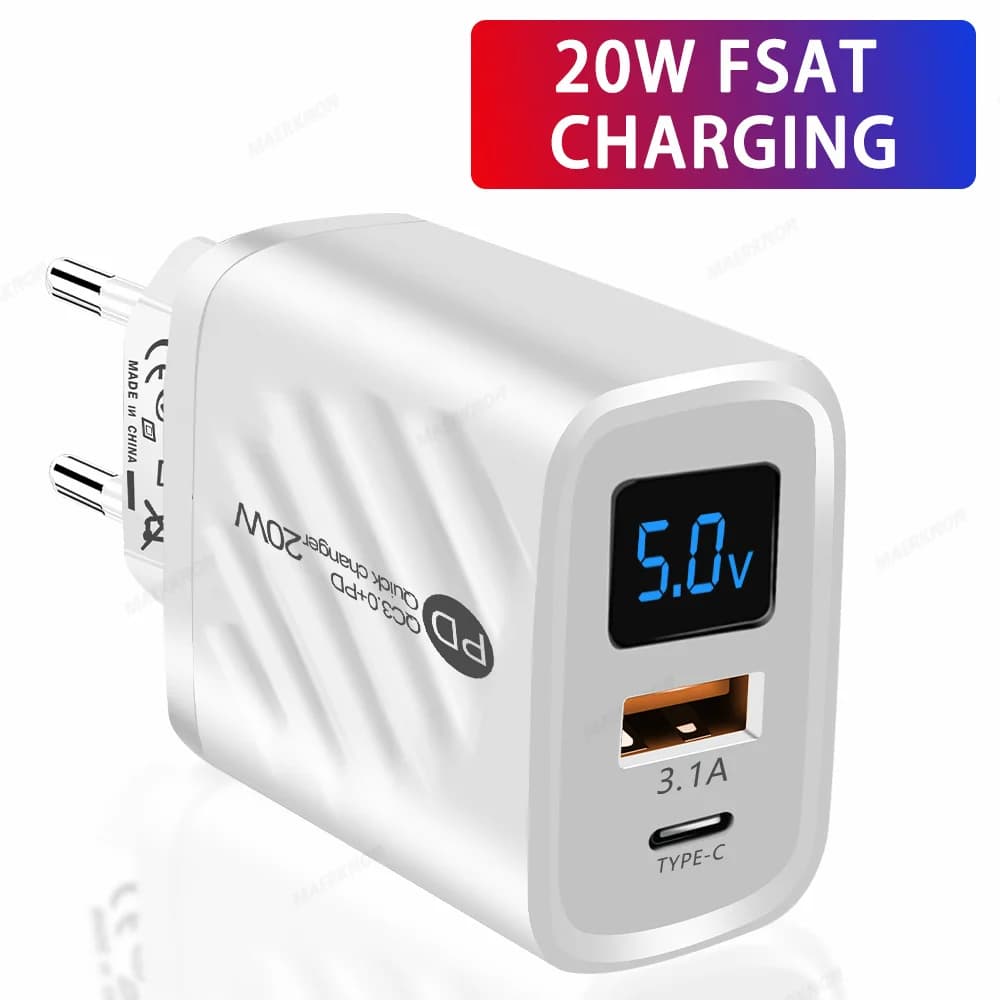 Caricatore USB C PD da 20 W, caricatore rapido per telefono, adattatore per caricatore da muro per iPhone, Samsung, Xiaomi, Huawei, ricarica rapida, presa EU/US