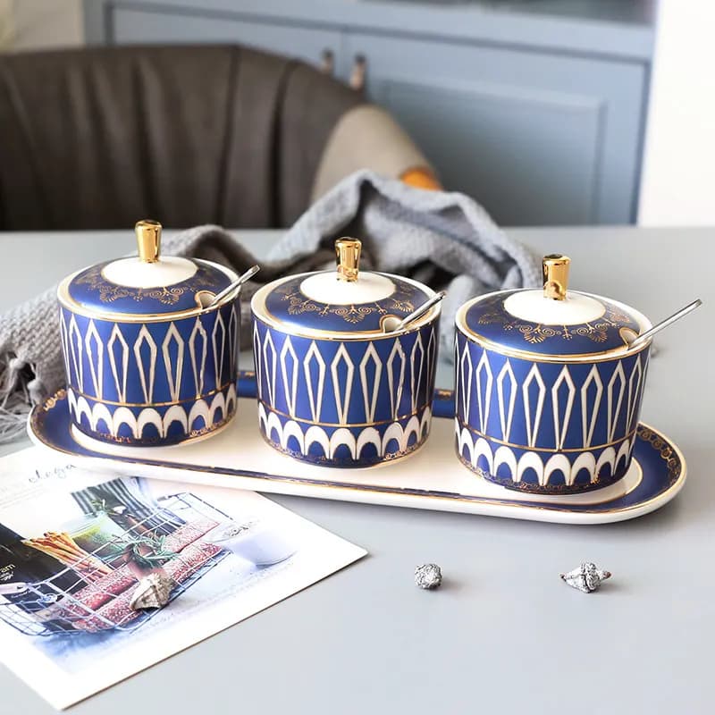 Set di barattoli di spezie in ceramica nordica, contenitori per sale da zucchero in 4 pezzi con cucchiaio, contenitori da cucina moderni per condimenti e decorazioni per la casa