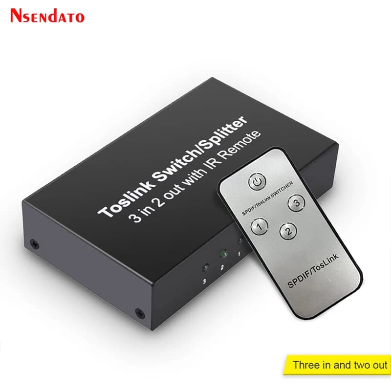 Switcher Audio Ottico Spdif Toslink 3 Ingressi 2 Uscite, Splitter Digitale Ottico 3X2, Estensore per DVD, HDTV, PS4, Monitor