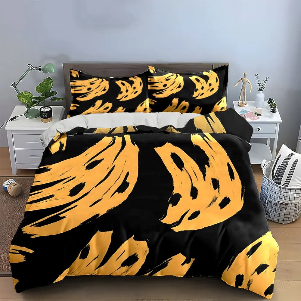 Set di biancheria da letto decorativa con motivo banana, con 1 copripiumino e 2 federe, singolo, matrimoniale, king, queen, regalo