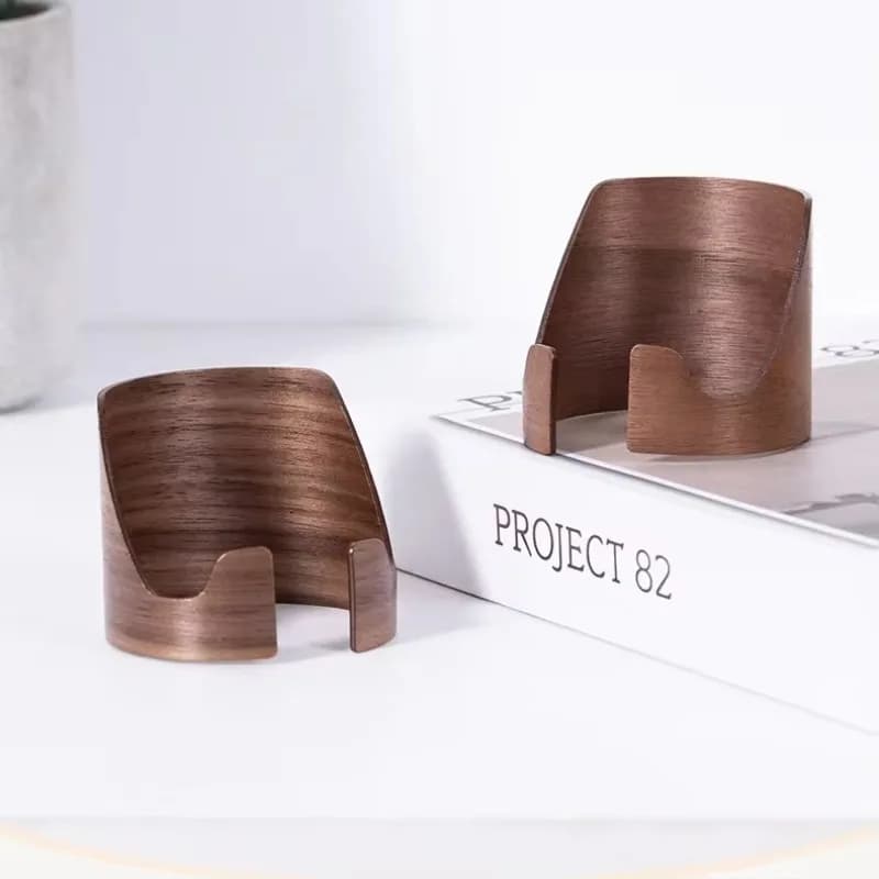 Supporto per Telefono in Legno di Noce Naturale, Stand da Scrivania Portatile con Porta Carte, Organizzatore per Ufficio