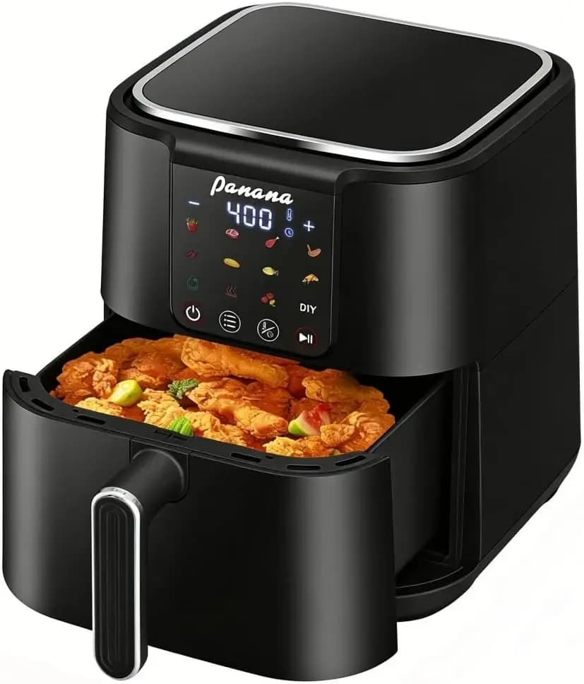 Friggitrice ad Aria da 6,3QT, 12 Programmi Preimpostati, Fornello Senza Olio da 1500W, Pasti Sani, Facile da Pulire, Nero