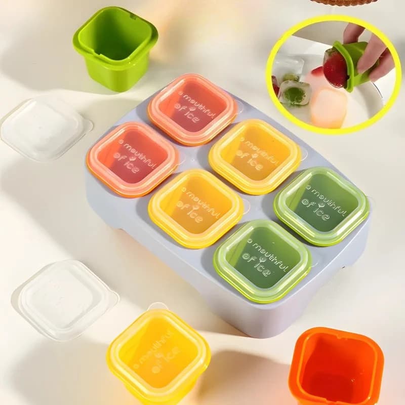 Stampo per Cubetti di Ghiaccio con Coperchio, 6 Scomparti, Contenitore in Plastica Riutilizzabile per Organizzazione Congelatore Casa e Cucina, per Produzione e Conservazione Ghiaccio Estivo