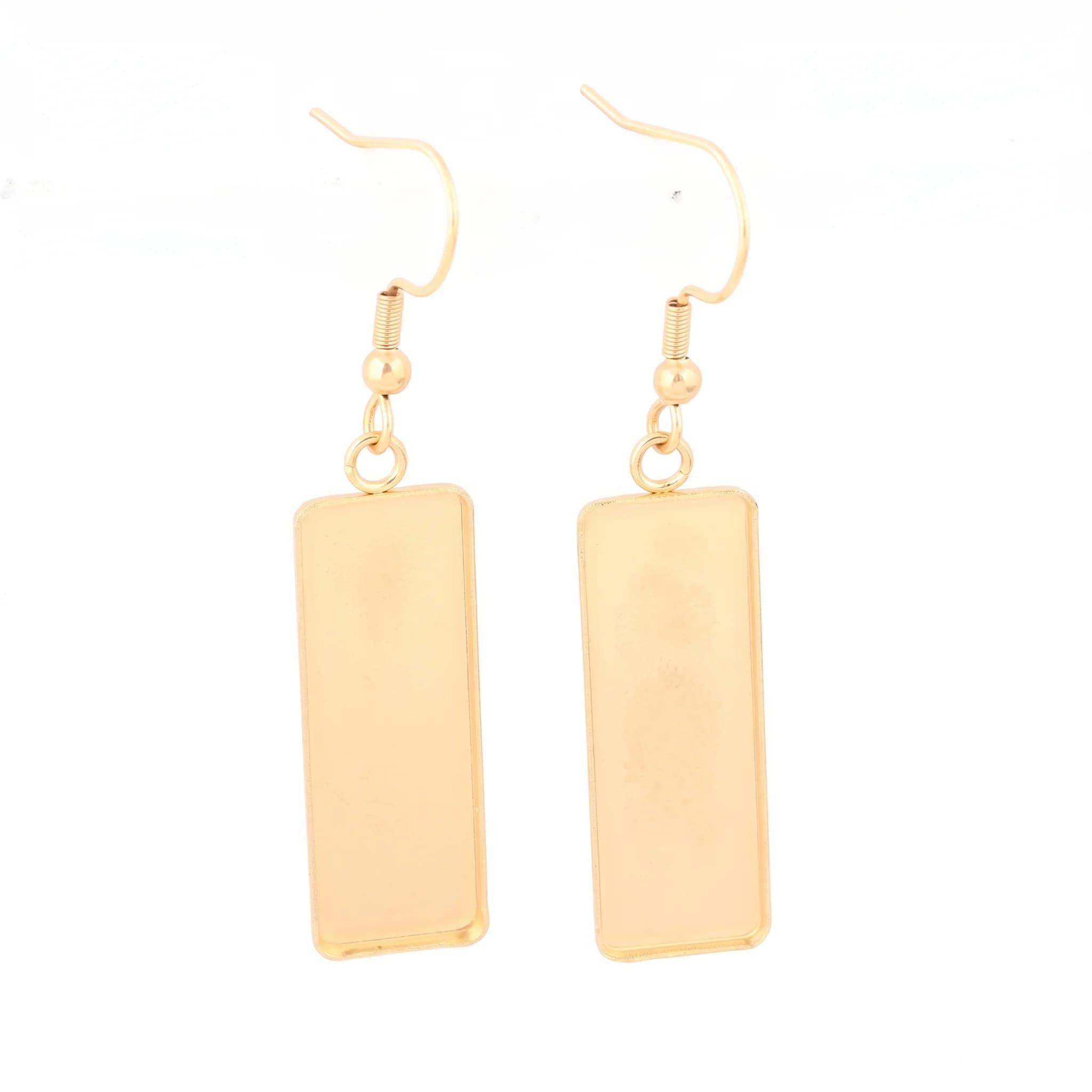 10pcs Stainless Steel Gold Plated Rectangle Earring Base Blanks Fits 10x30mm Cabochon Bezel Settings Diy Jewelry Making