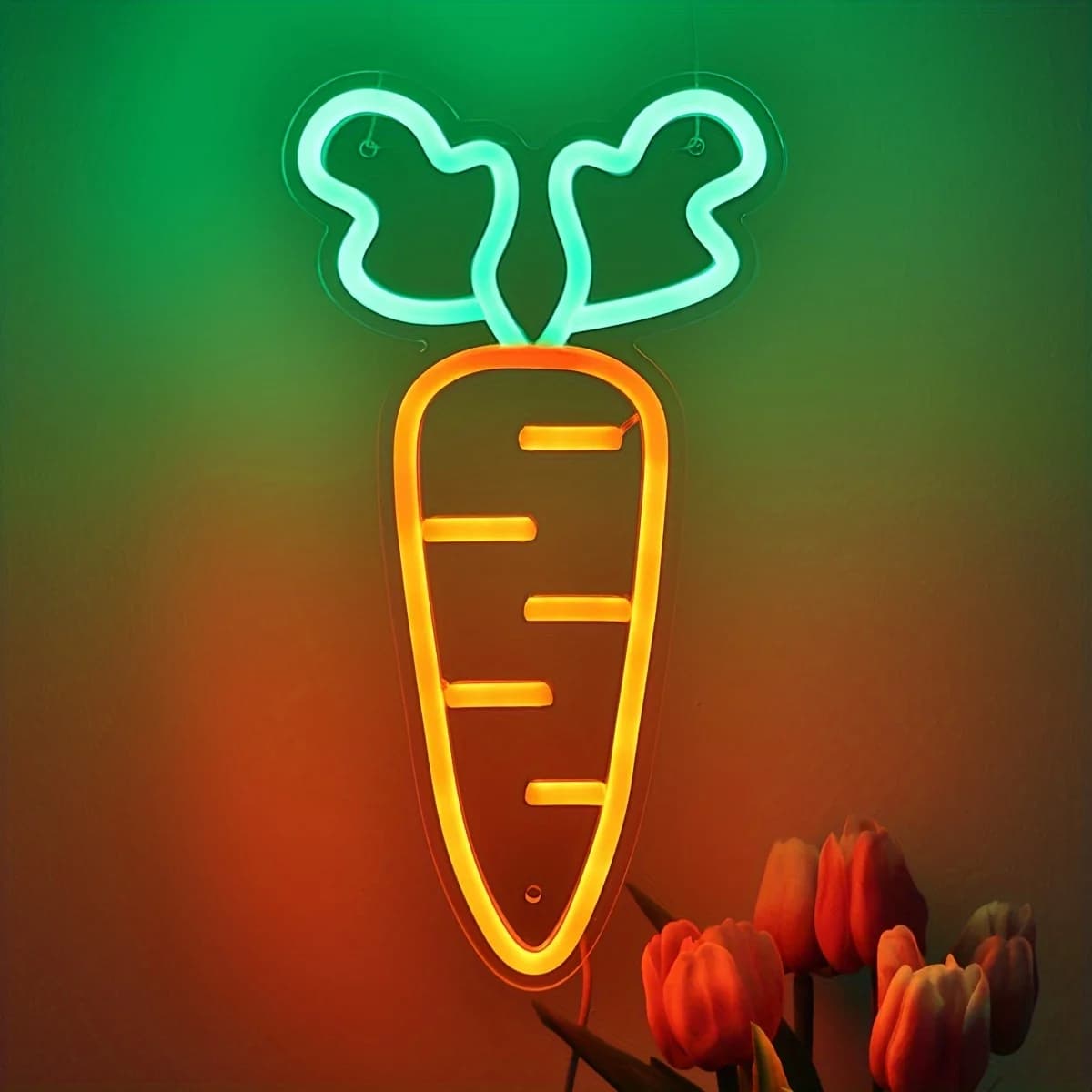 Insegna al Neon a Forma di Carota, Luce LED Dimmerabile USB per Negozio, Soggiorno, Camera da Letto, Bar, Festa, Giardino, Fattoria, Cortile, Decorazione Murale