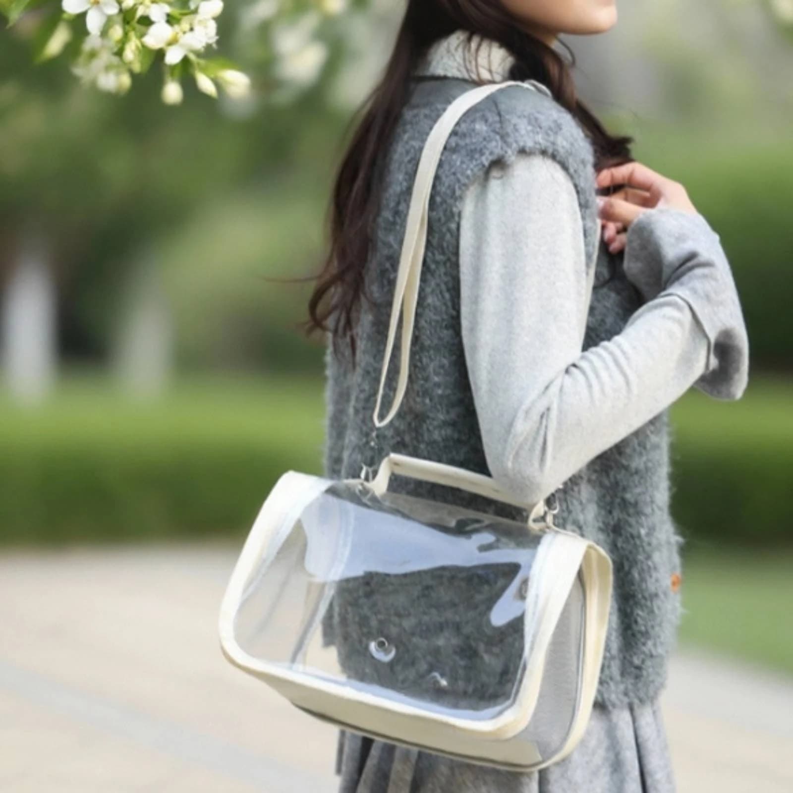 Transparent Bird Carrier Bag Wooden Perch Portable Bird Carrier Small Pet Gear Zipper Closure Top Handle