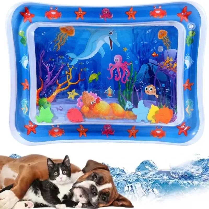 3 Styles Thickened Ocean Theme Water Play Mat for Cats Dogs Inflatable Sensory Pad with Fish Sea Animal Interactive Cooling Toy