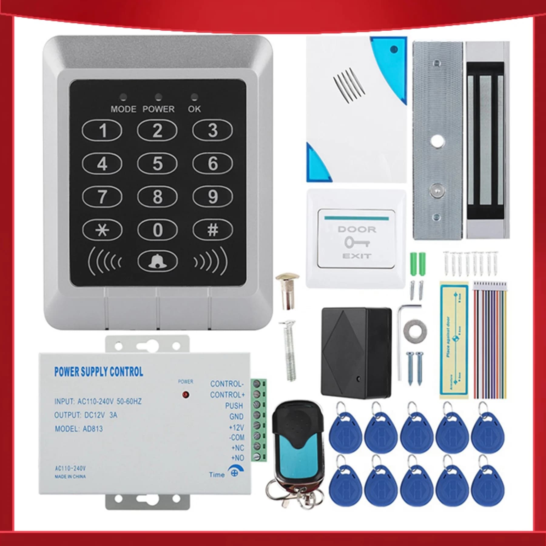 Kit Sistema di Sicurezza per Porte con Serratura Elettromagnetica, Controllo Accessi con Carta e Password