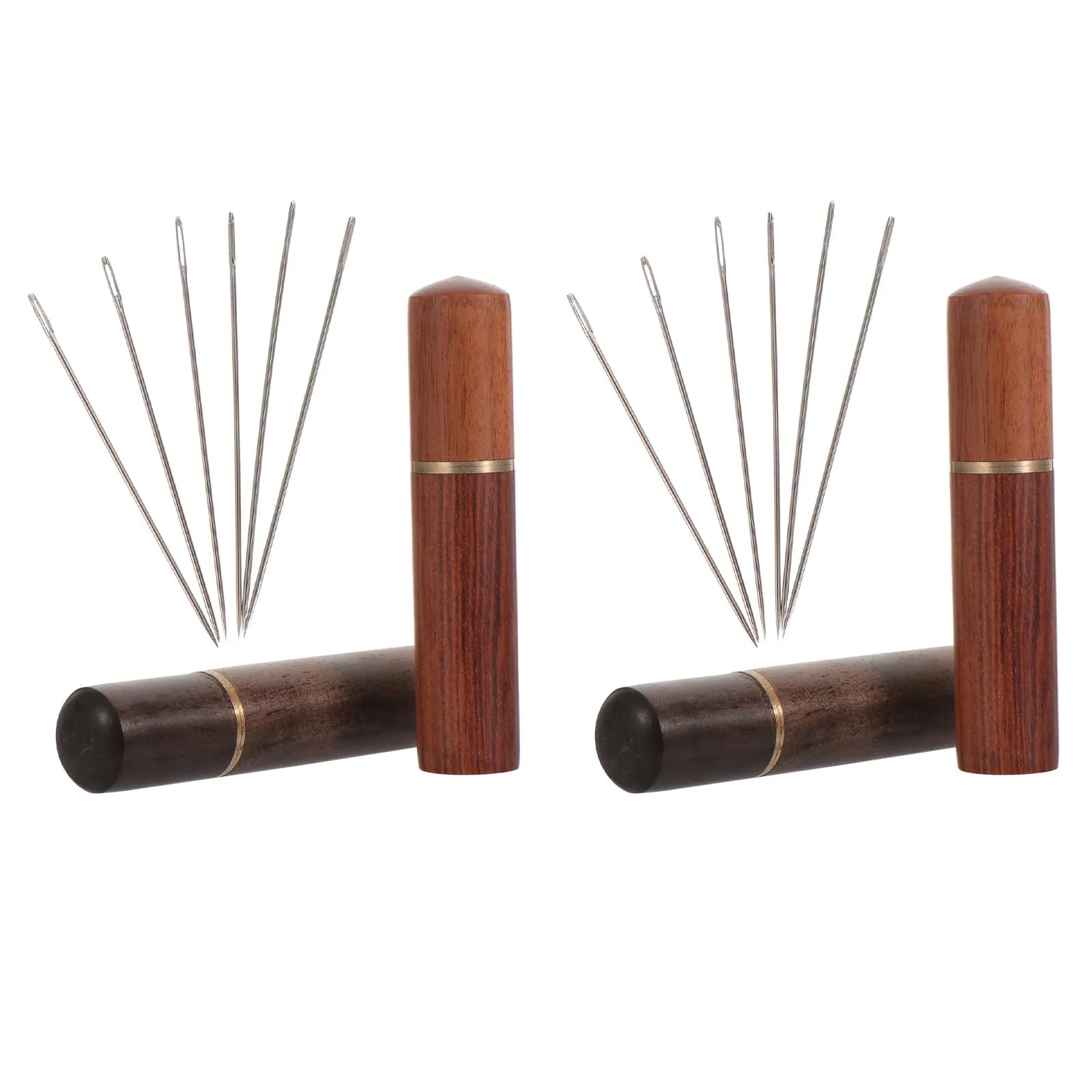 2Sets Hand Sewing Needles Kit Self Threading Large Eye Stainless Steel with Wooden Case Compact Lightweight for Students