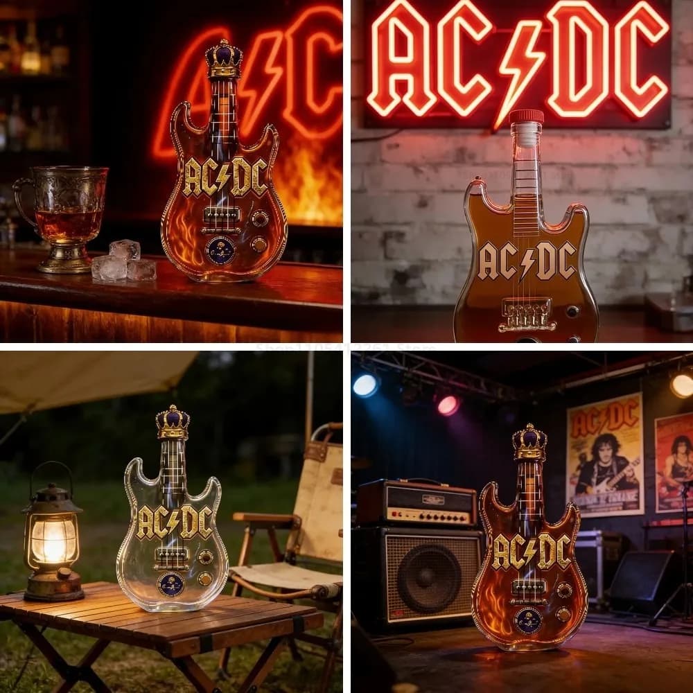 AC/DC Inspired Electric Guitar Whiskey Decanter with Crown Top, Creative Glass Liquor Bottle Gift for Rock Fans, Bar