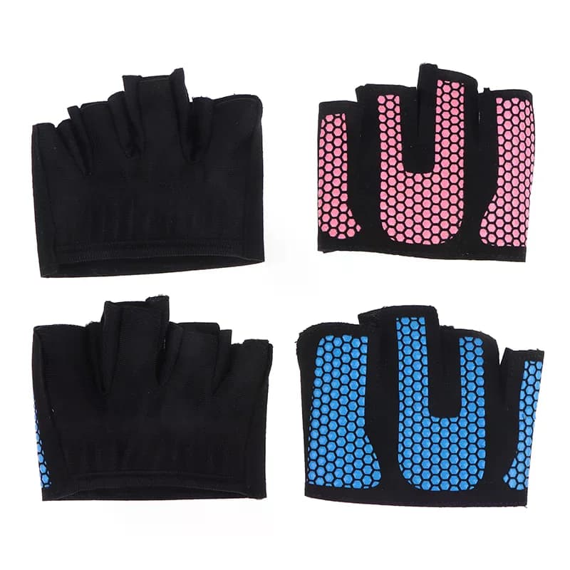 Four-tip fitness gym gloves, half fingers, silicone, for training, tractions, weight lifting, grips, hand palm protection