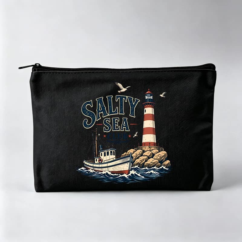 Women's Lighthouse and Boat Print Makeup Bag, Vintage Nautical Cosmetic Pouch for Daily Use