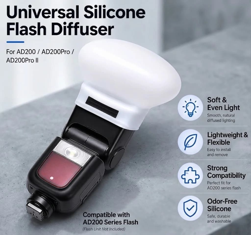 Silicone Flash Diffuser Soft Cover Compatible with Godox AD100Pro AD200Pro II V1Pro Canon Nikon Sony Camera Flash
