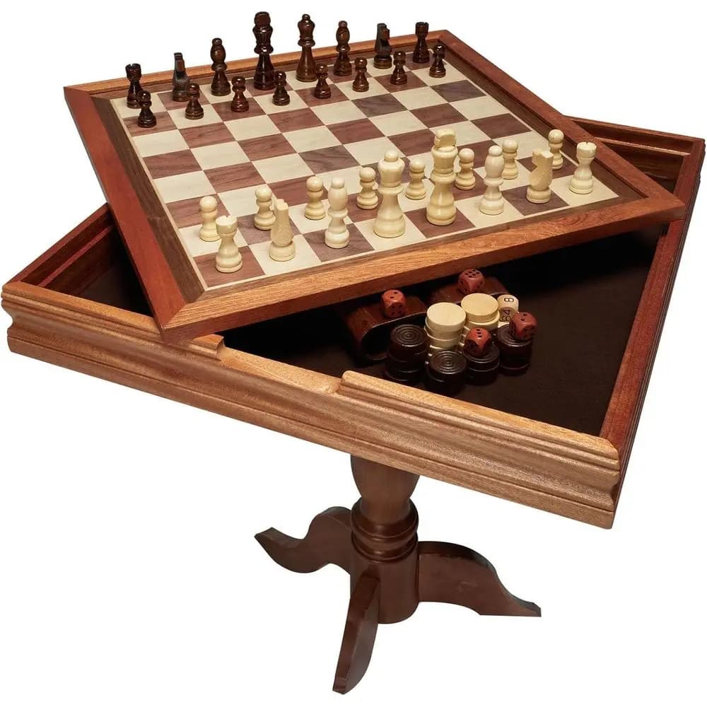 Set da Tavolo 3-in-1 Deluxe in Legno per Dama, Backgammon e Scacchi - Arredamento Premium per Giochi da Tavolo Familiari