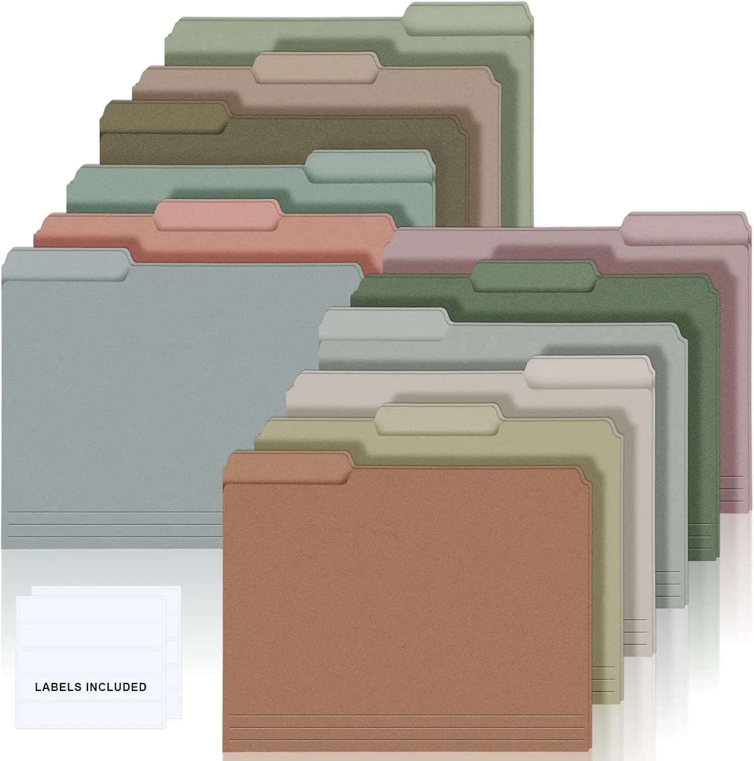 24 Colored File Folders Letter Size, 1/3 Cut Tabs, Retro Colors, Office School Home Organizer