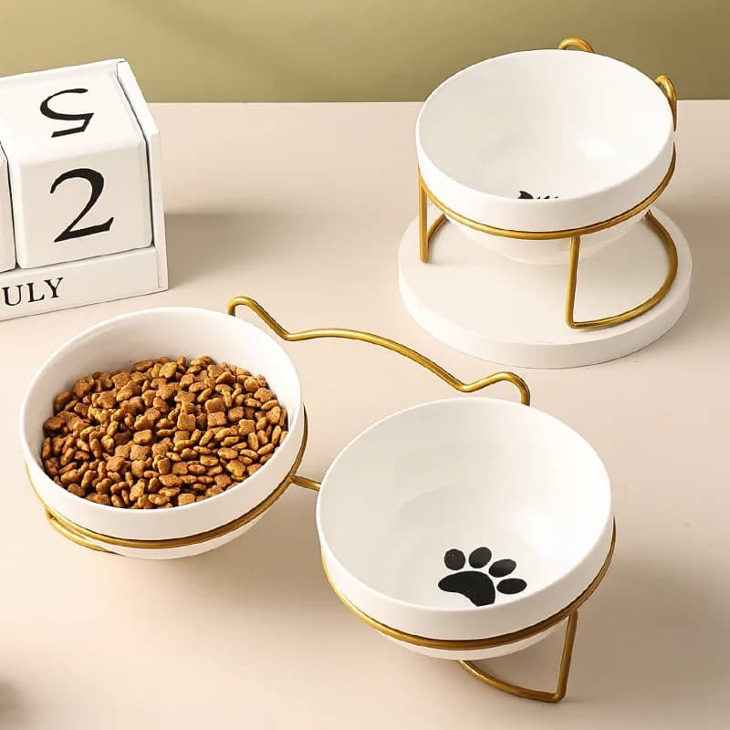 Ciotola Rialzata Antiscivolo in Ceramica per Gatti, Ciotola per Acqua e Cibo per Animali Domestici con Supporto, Accessorio per Gatti, Forniture per Animali
