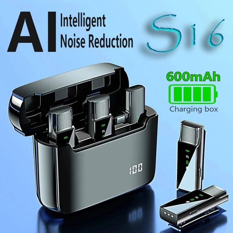 S16 Wireless Microphone Intelligent Noise Reduction USBC Mobile Camera Sound Card Computer Audio Video Recording Lavalier Mic