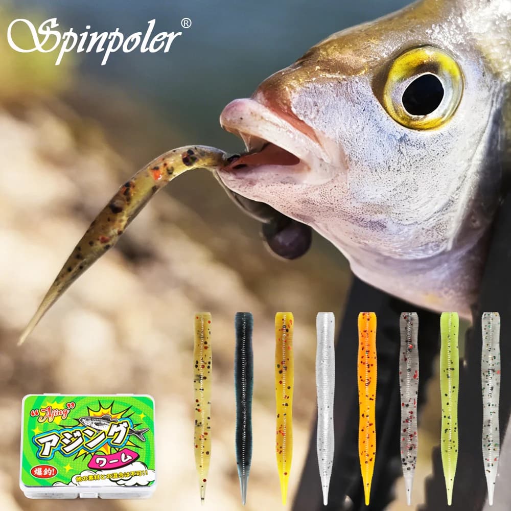 Spinpoler 48mm Micro Esche Soft Floating in TPR, 10X Resistant, Sanguisuga Shape Simulate, Read, for Ajing, Bass, Trota, Sgombro, Rockfish