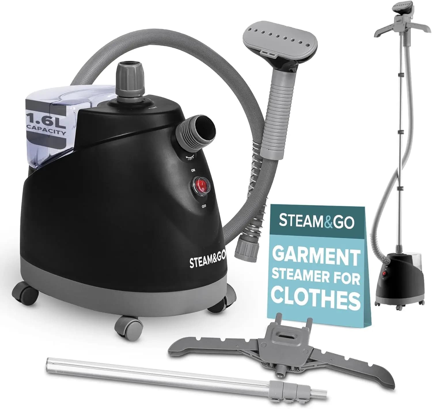 Vaporizzatore Portatile per Vestiti, Tende, Biancheria da Letto - Riscaldamento Rapido, Asta Regolabile e Serbatoio Staccabile