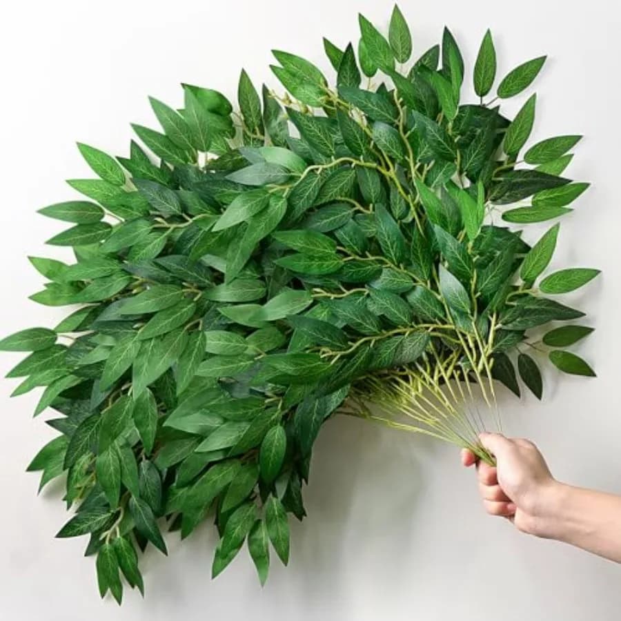 32 Pieces of Italian Ruscus Stems from 23''''' Artificial Green Silk Fins for Bouquet Floral Fai-da-Te for Weddings