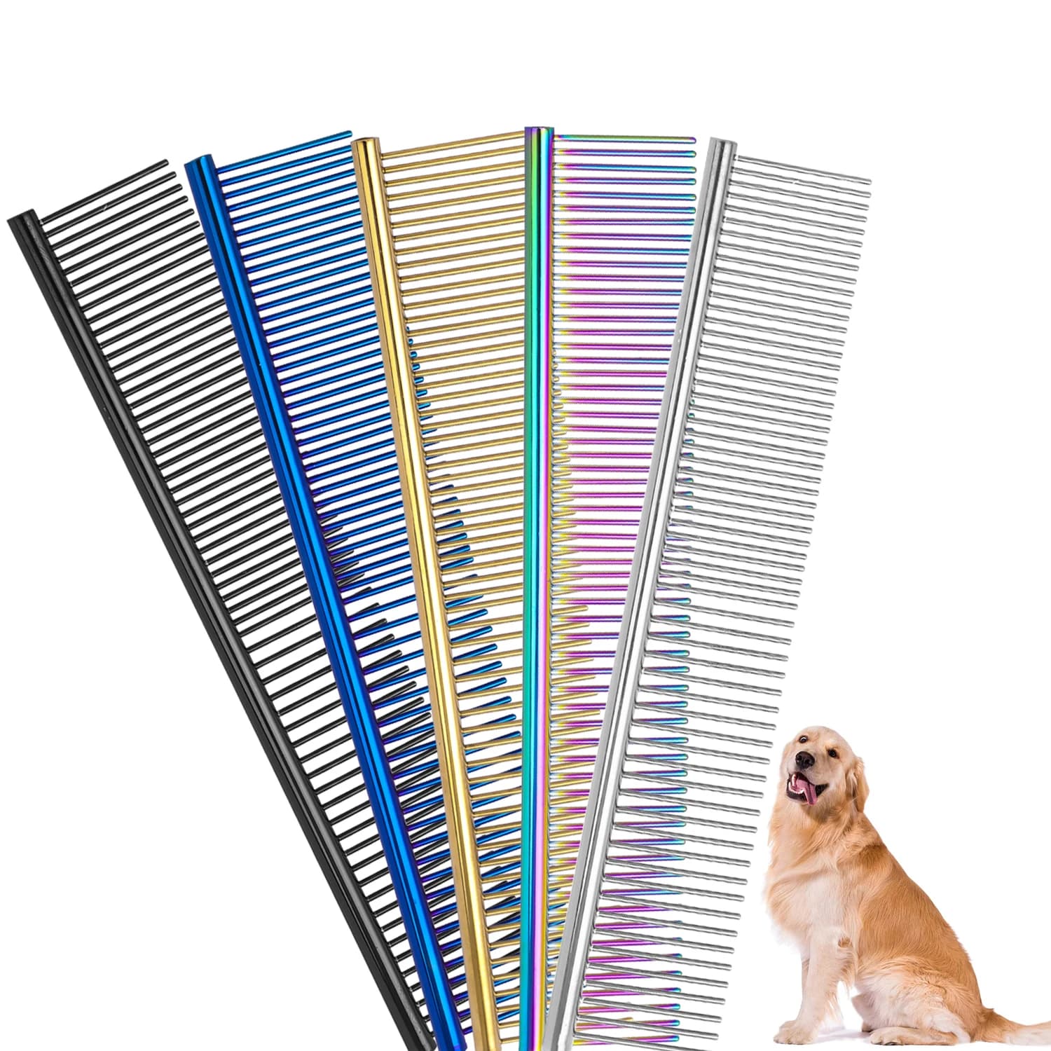 Pettine per Cani in Acciaio Inossidabile, 19cm, per Rimozione Pelo Lungo e Spesso, Pettine per Toelettatura Cani e Gatti, per Cani Pelosi