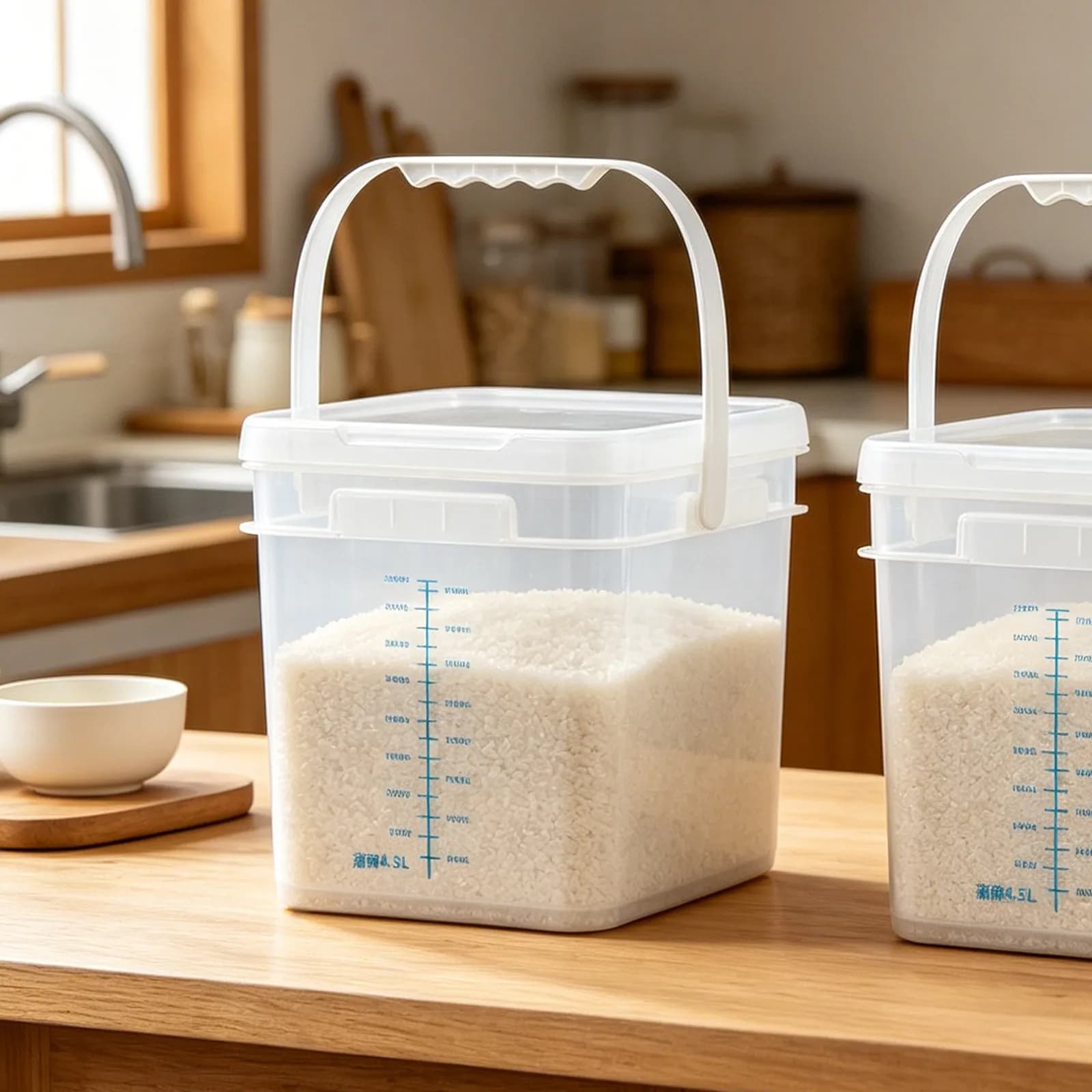 2 Pcs Storage Bins With Lid Airtight Food Containers For Pantry Large Capacity Measurement Markings Transparent For Kitchen Rice