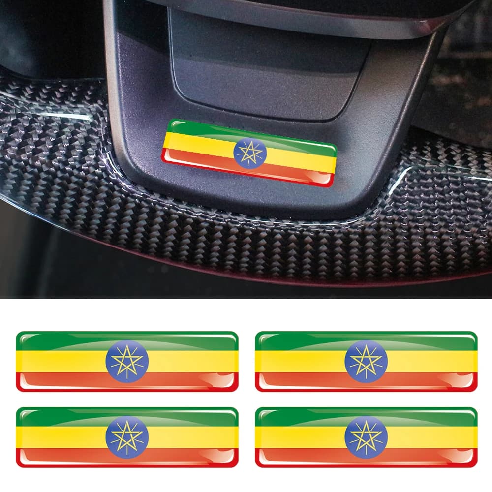 Ethiopia Flag 3D Epoxy Resin Decorate Car Sticker Car Window Buttons Steering Wheel Center Console Panel Motorcycle Fuel Tank