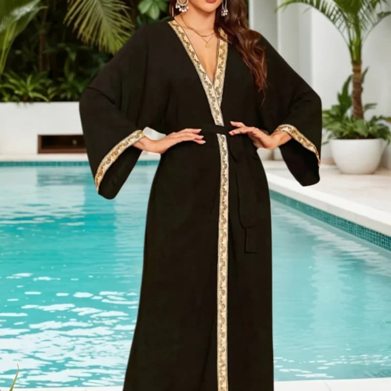 Women's Summer Vintage Robe Luxury Bathrobe with Belt Elegant Nightgown for Home Vacation Beach Cover Up Lightweight Sleepwear