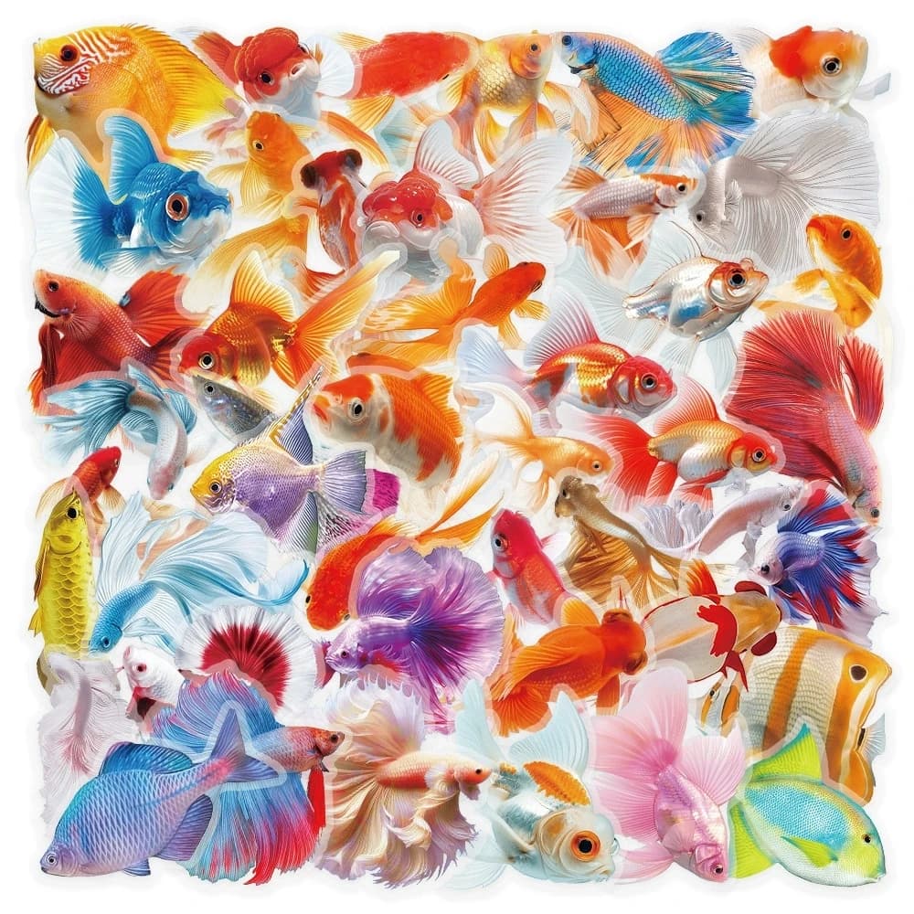 50/100 pezzi adesivi colorati per pesci rossi cartoni animati adesivi decorativi per notebook di cancelleria in PET trasparente impermeabile ricompensa