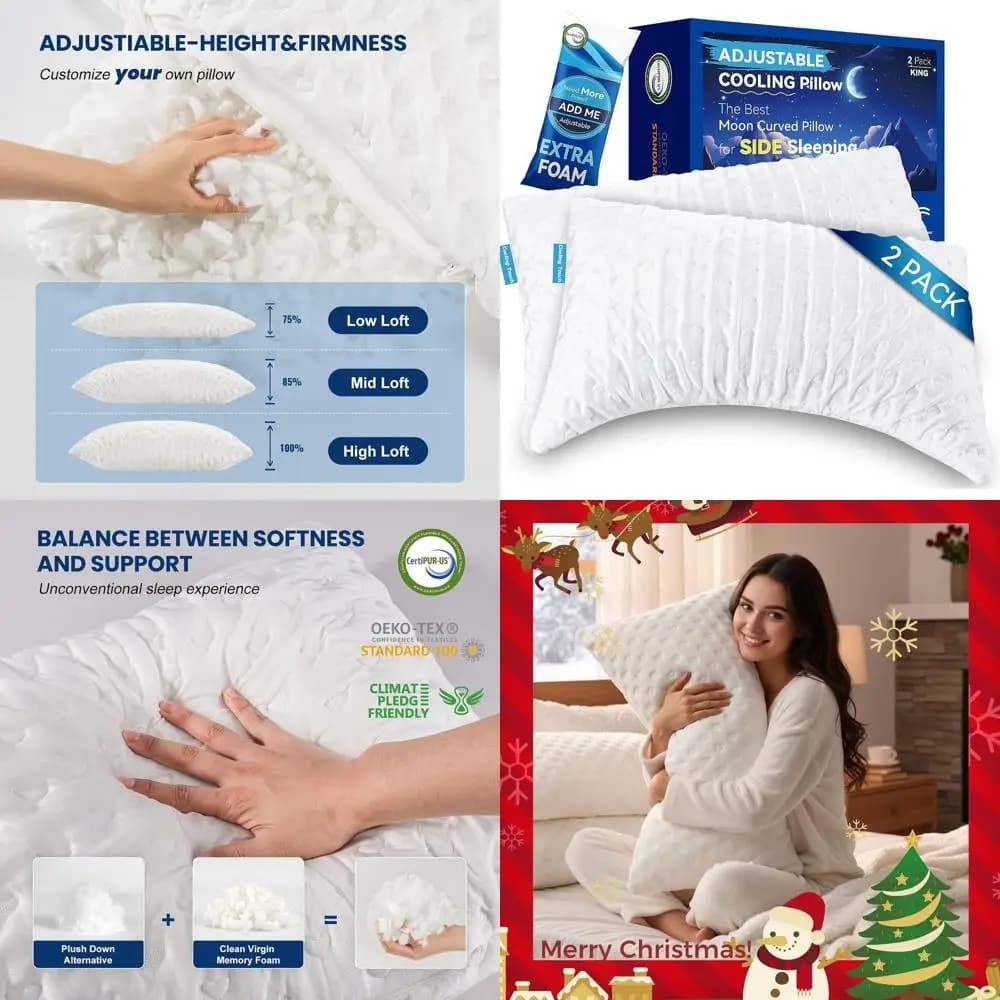 King Size refreshing memory foam cushions for side dormers - Neck and shoulder pain relief, adjustable support, set of 2 with extra F