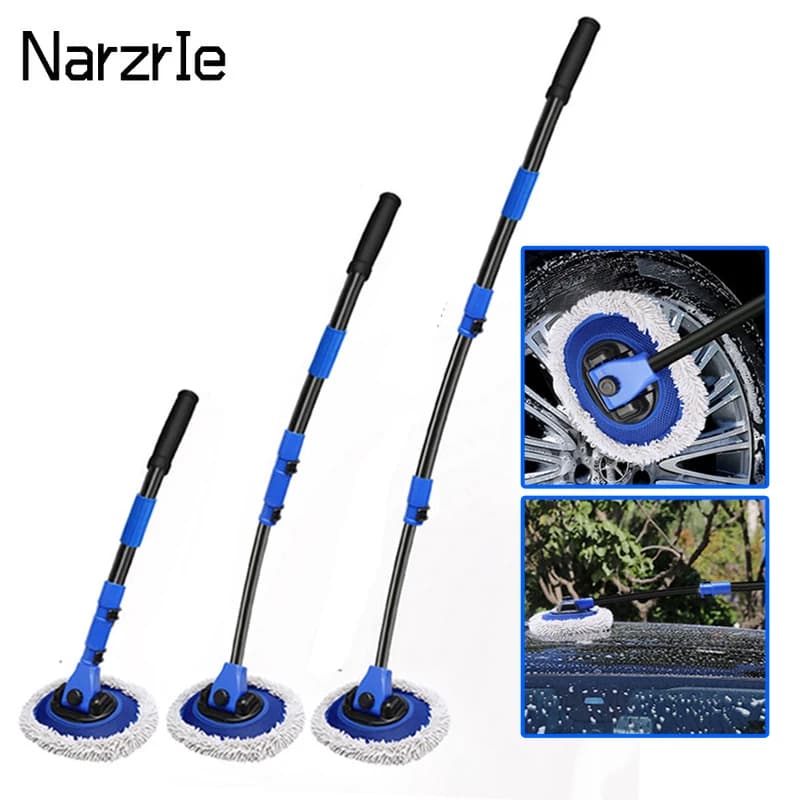Aggiornamento 4 sezioni Telescopico Manico lungo Pulizia Mop Scopa Spazzola per autolavaggio Spazzola per schiuma per pulizia auto Strumenti Accessori auto