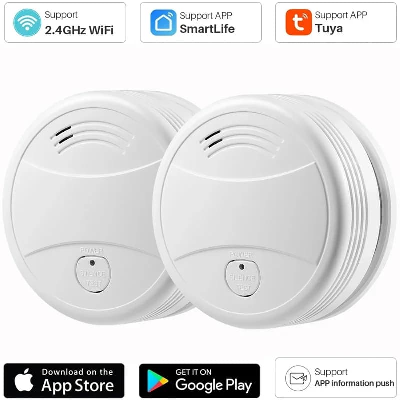 Allarme rilevatore di fumo WiFi Tuya Protezione antincendio intelligente Sensore di allarme di fumo da 90 dB funziona con il sistema di sicurezza domestica dell'APP Tuya Smart Life