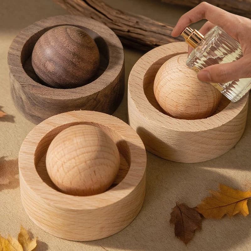 Diffusore di oli essenziali per auto in legno Set di diffusori di oli essenziali rotondi per aromaterapia in legno per auto da camera da letto per ufficio domestico