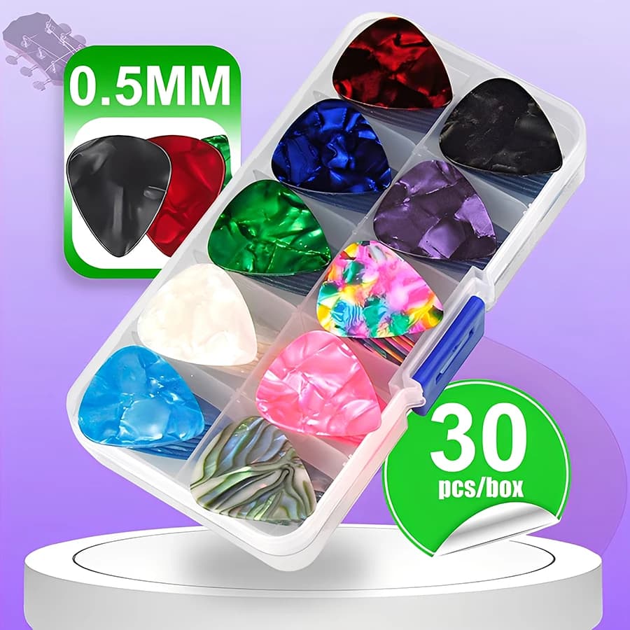 Set di 30 Plettri per Chitarra SLL da 0,5mm in ABS Colorato, Adatti per Chitarra, Ukulele, Basso, Accessori per Strumenti Musicali