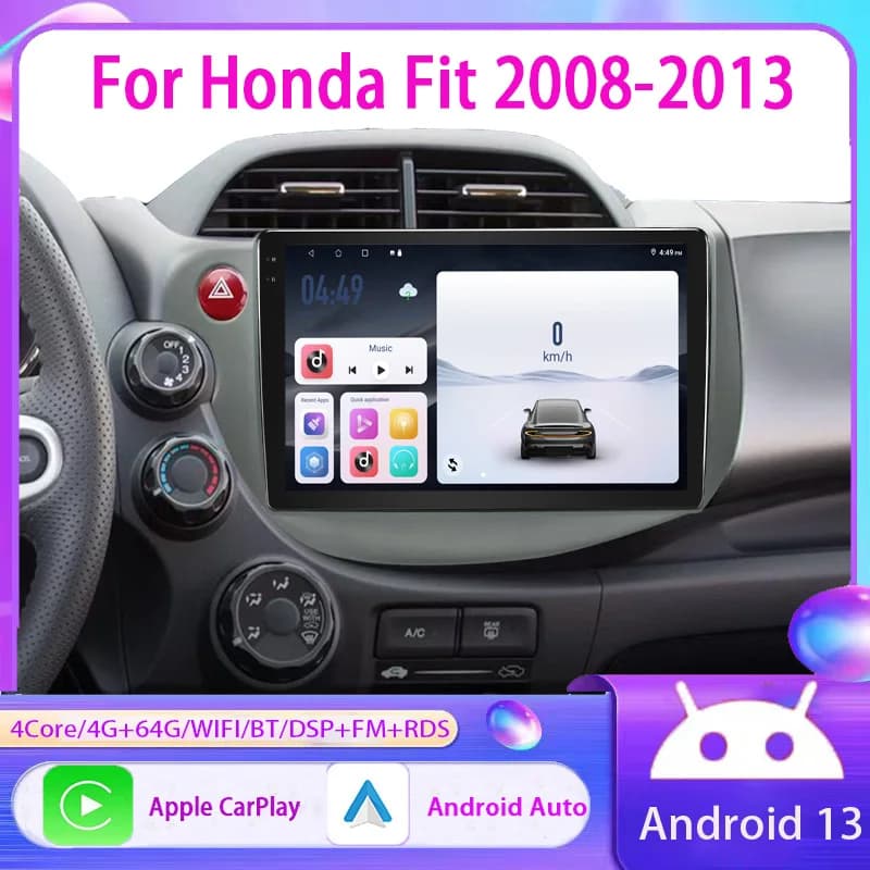 10 "4 + 64 GB Per Honda Fit 2008-2013 CarPlay Android Auto Lettore Video Multimediale Stereo Autoradio Radio FM