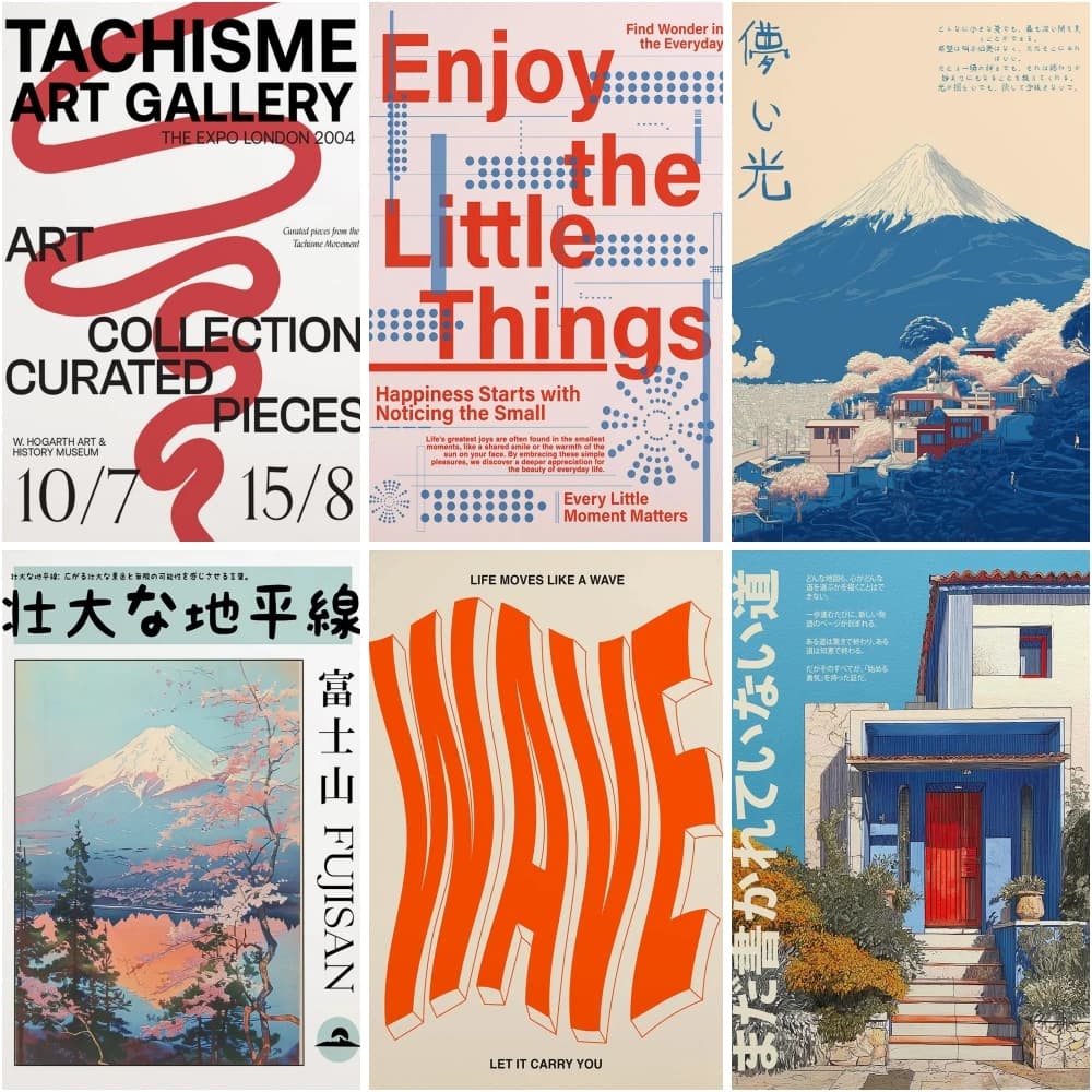 Japanese Poster Red Scribble Tachisme Wave Exhibition Posters & Picture Canvas Painting Wall Art Home Decor Print Mural Cuadros
