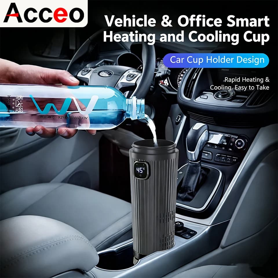 Bollitore Elettrico per Auto 12V/240V, Tazza Portatile per Riscaldamento/Raffreddamento, Thermos da Viaggio, Bottiglia Termica per Acqua