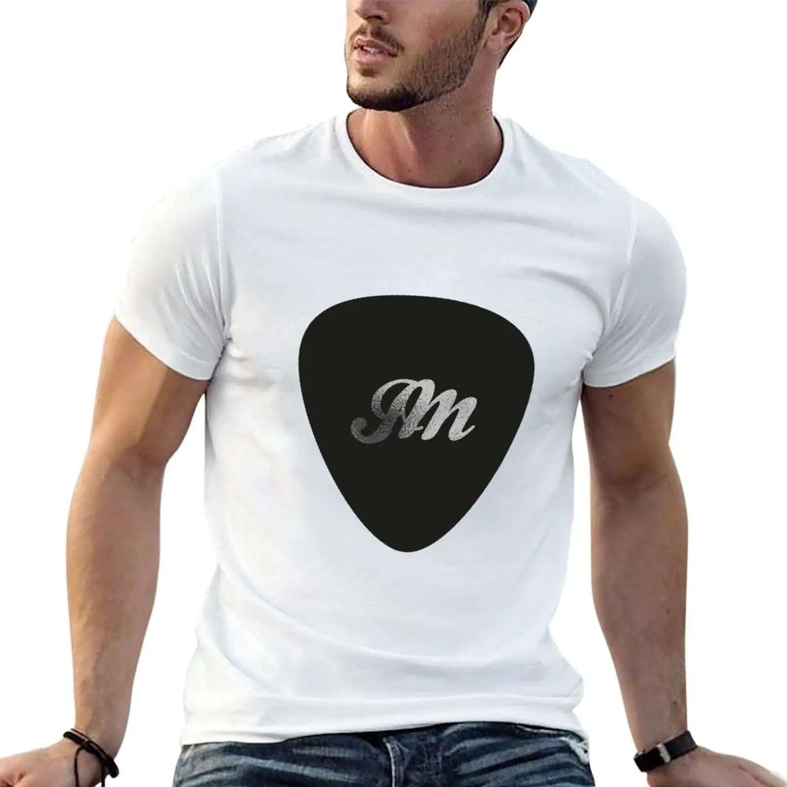 T-shirt JM Guitar Pick, maglietta da uomo, maglietta estiva da uomo con grafica, t-shirt da uomo