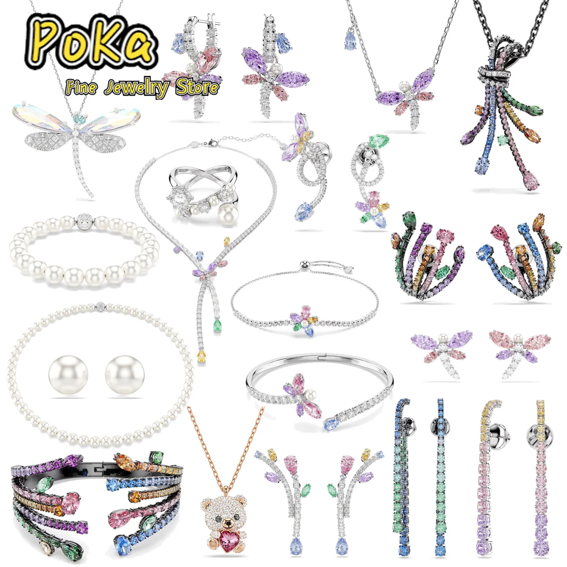 Set di Gioielli Romantici Originali con Fiocco in Cristallo Austriaco, Collana, Orecchini, Bracciale e Anello di Lusso, Accessori da Sposa per Donne